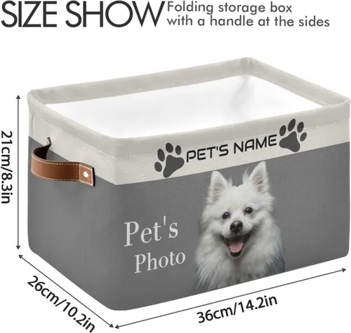 Miniatura 3 de Cesta de almacenamiento personalizada para perros con asas, nombre de mascota personalizado y foto, cajas de almacenamiento plegables para abrigos