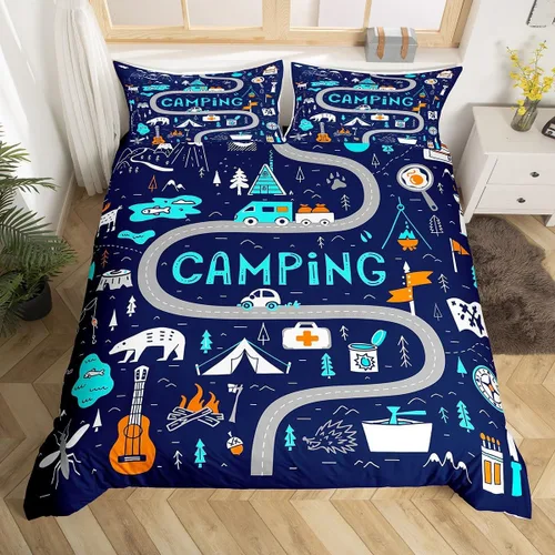 Miniatura 35 de Feelyou Juego de ropa de cama con patrón de sushi, funda de edredón de estilo japonés para niños, niñas, adolescentes, funda de edredón con temática