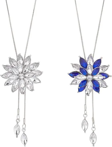 Colgantes florales de cristal de 2 colores, collares largos colgantes de diamantes de imitación flor de loto colgante suéter cadena declaración