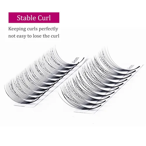 Miniatura 5 de FADLASH Extensiones de pestañas postizas en abanico con base puntiaguda 10D, extensiones de pestañas postizas de tallo medio, extensiones