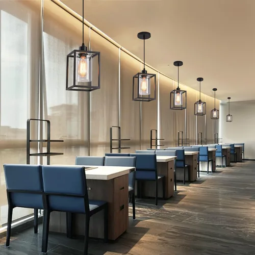 Miniatura 7 de Luces colgantes negras para isla de cocina, lámpara colgante de farol industrial con pantalla de vidrio transparente, iluminación colgante de altura