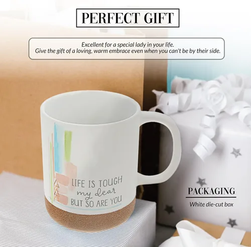Miniatura 3 de Pavilion Gift Company - Life Is Tough - Taza de cerámica de 16 onzas con fondo esmaltado arenoso, patrón de rayas de acuarela, taza de café de mango