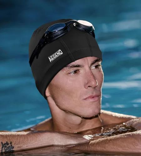 Miniatura 7 de Aegend Gorro de natación de tela, capa impermeable de silicona, gorra de natación de tela transpirable, mantiene el cabello seco con alta