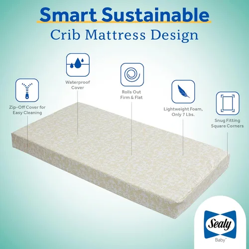 Miniatura 7 de Sealy Baby Colchón impermeable para cuna con soporte de postura de mariposa, ajuste de cama para niños pequeños, espuma americana premium,