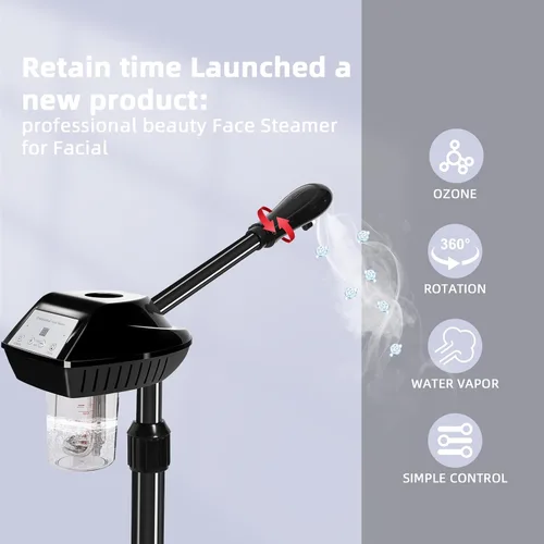 Miniatura 2 de Retain time Vaporizador facial, vaporizador facial sobre ruedas con más vapor, altura ajustable para vaporizador facial adecuado para el hogar
