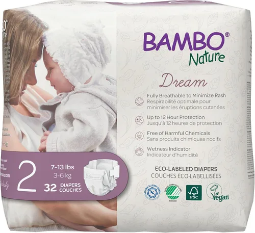 Miniatura 33 de Bambo Nature Pañales hipoalergénicos Dream Baby, pañales sostenibles con etiqueta ecológica de primera calidad, protección mejorada contra fugas