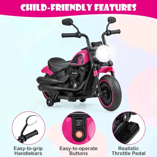 Miniatura 3 de Costzon Motocicleta para niños pequeños, motocicleta eléctrica de 6 V con ruedas de entrenamiento desmontables, arranque suave, faros delanteros