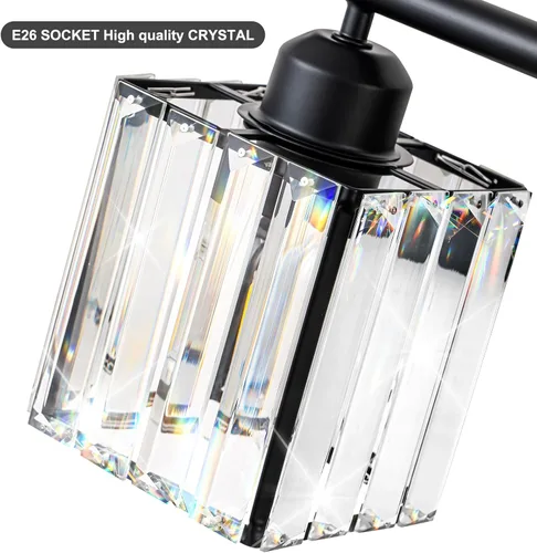 Miniatura 9 de Modernas luces de tocador de baño de cristal sobre el espejo, accesorios de iluminación de baño negro mate de 3 luces, accesorios de iluminación