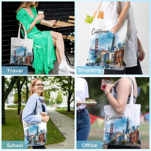 Miniatura 6 de Bolsa de algodón para mujer, regalos de recuerdos, bolsas de tela reutilizables, regalos de diseño artístico de acuarela