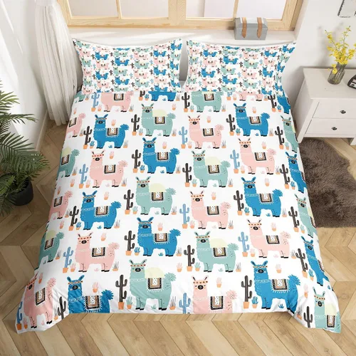 Miniatura 9 de Juego de ropa de cama con diseño de dibujos animados para niñas, niños, mascotas, gatos, funda de edredón con luz de neón, funda de edredón colorida