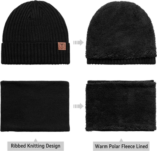 Miniatura 20 de OZERO Juego de 3 piezas de gorro de invierno y bufanda para mujeres y hombres: guantes para pantalla táctil, gorro de punto, calentador de cuello