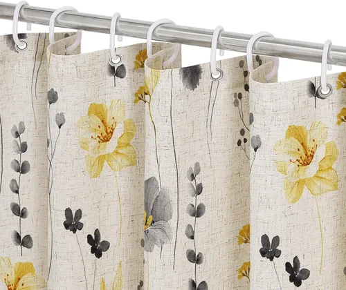 Miniatura 53 de Gibelle Cortina de ducha con estampado floral de acuarela, cortina de ducha retro naranja azul marino para baño, juego de cortina de ducha moderna