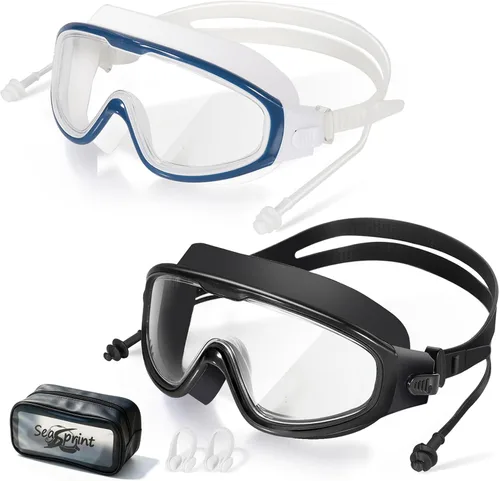 Miniatura 30 de Gafas de natación para adultos, a prueba de fugas, gafas de piscina antivaho, gafas de natación de visión amplia con tapones para los oídos y clip