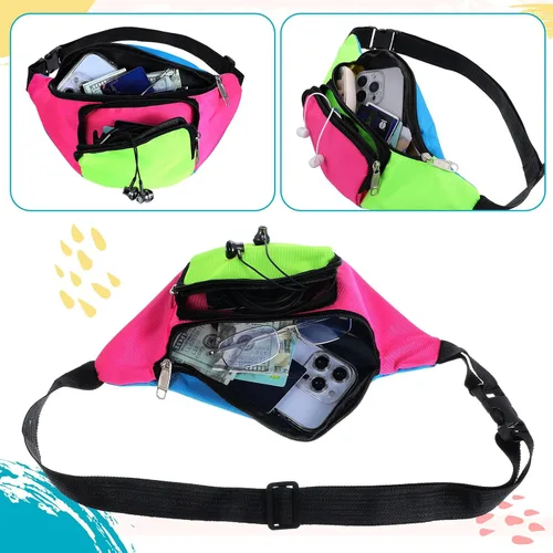 Miniatura 4 de Riñonera de neón de los años 80, 2 bolsillos, bolsas para cinturón de los años 90 para mujeres y hombres, paquetes retro de cintura para festivales