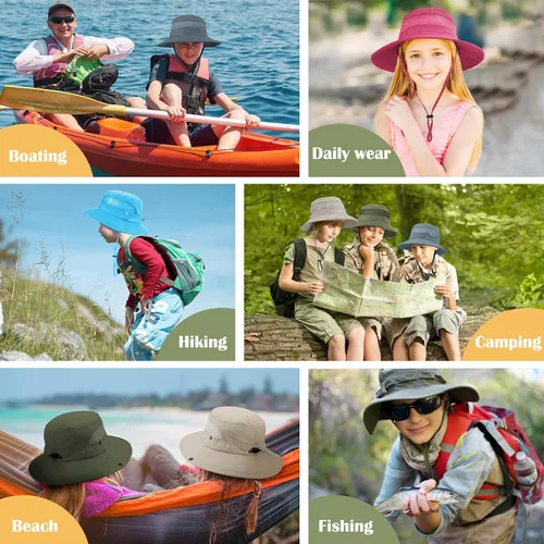 Miniatura 7 de Zando Sombrero de sol para niños al aire libre, UPF 50+, impermeable, sombrero de pescador para niños y niñas, ala ancha, resistente al viento