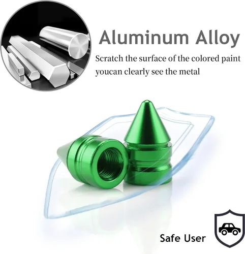 Miniatura 6 de SINGARO Tapones para válvulas de neumáticos de automóvil, 4 piezas de accesorios universales de aleación de aluminio, cubiertas de neumáticos Verde