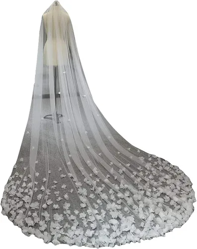 Fenghuavip Velos de flores 3D para novia, 1 nivel, pétalos hechos a medida, velo de boda de catedral (peine de metal), Marfil