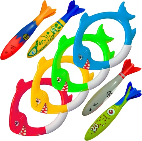 Haktoys Anillos de buceo de tiburón y juguetes de piscina de torpedos para niños y niños pequeños, juguetes de buceo para entrenamiento de natación,
