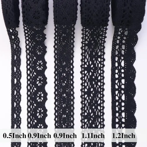 Miniatura 3 de Cinta de encaje negra de 15 yardas, ribete de encaje de algodón, encaje de ganchillo para costura, para manualidades, envoltura de regalo