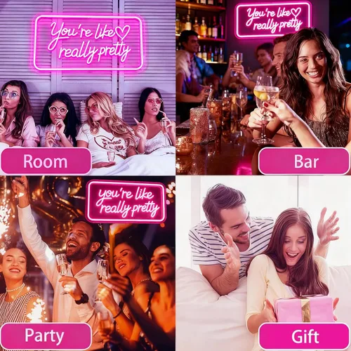 Miniatura 6 de Letrero de neón con texto en inglés "You're Like Really Pretty Neon", luz de neón LED rosa con atenuador y alimentación USB, decoración de pared
