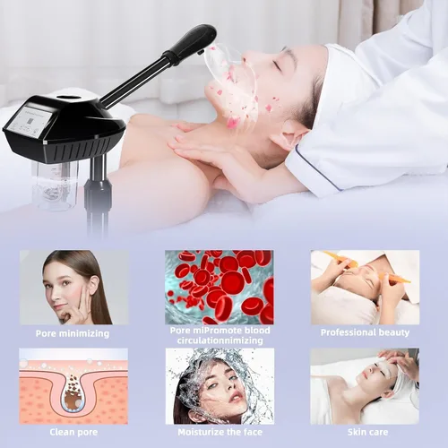 Miniatura 5 de Retain time Vaporizador facial, vaporizador facial sobre ruedas con más vapor, altura ajustable para vaporizador facial adecuado para el hogar