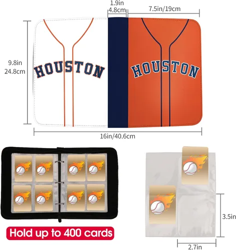 Miniatura 3 de Carpeta de tarjetas de béisbol con mangas, 400 bolsillos, color naranja Houston, carpeta de 3 anillas, organizador de carpetas de almacenamiento