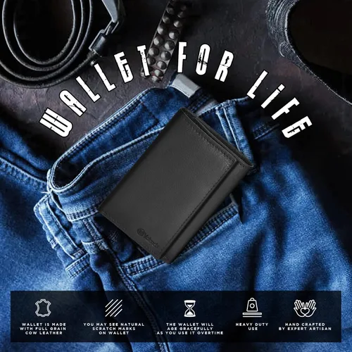 Miniatura 2 de LEVOGUE Genuine Leather Mens RFID Blocking Slim Trifold Wallet with 6 Cards+1 ID Window + 2 Note Compartments