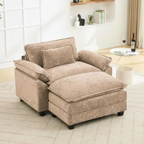 Miniatura 49 de Oprisen Sofá Seccional Modular, Cómodo Cloud Couch Sofá Seccional, Sofá Cama de Chenilla con Asiento Profundo con Almohadas Decorativas para Sala