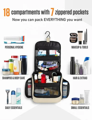 Miniatura 3 de VENTURE 4TH Neceser de viaje colgante para mujeres y hombres - Organizador grande de artículos de tocador con 18 compartimentos, bolsa extraíble
