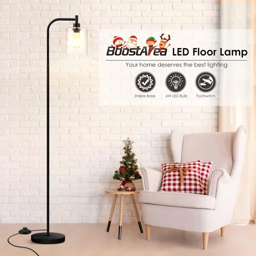 Miniatura 2 de BoostArea Lámpara de pie con pantalla de vidrio, lámpara de pie industrial moderna con interruptor de pie, brillante lámpara LED de 6 W para sala
