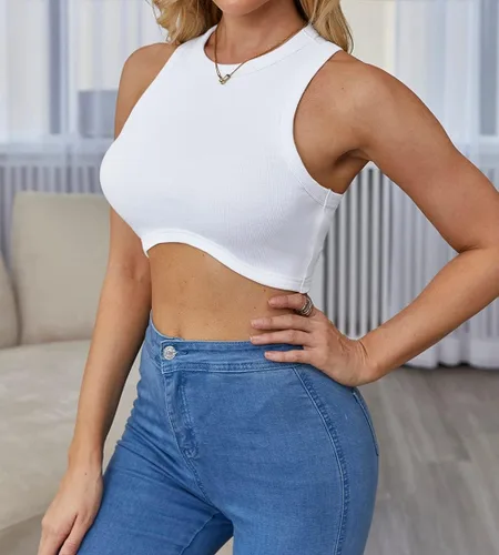 Miniatura 3 de Abardsion - Camiseta corta sin mangas con cuello redondo y espalda cruzada, de punto acanalado, para mujer