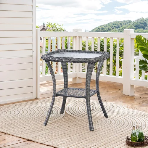 Miniatura 13 de Belord Mesa de centro al aire libre para patio, mesa de centro de ratán de 40 pulgadas con almacenamiento de 2 capas, mesa rectangular de mimbre