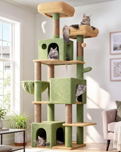 Miniatura 10 de Globlazer Árbol para gatos alto, torre para gatos de 71 pulgadas para gatos adultos de interior, multinivel, 3 condominios para gatos