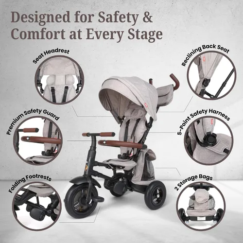 Miniatura 4 de Rito Premium Edition Triciclo plegable para niños - Cochecito compacto y portátil para niños de 10 meses a 4 años en adelante, neumáticos llenos