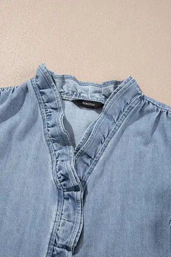 Miniatura 8 de Dokotoo Chaleco de mezclilla para mujer, casual, de verano, con botones, peplum, cuello en V, sin mangas, camisa de mezclilla
