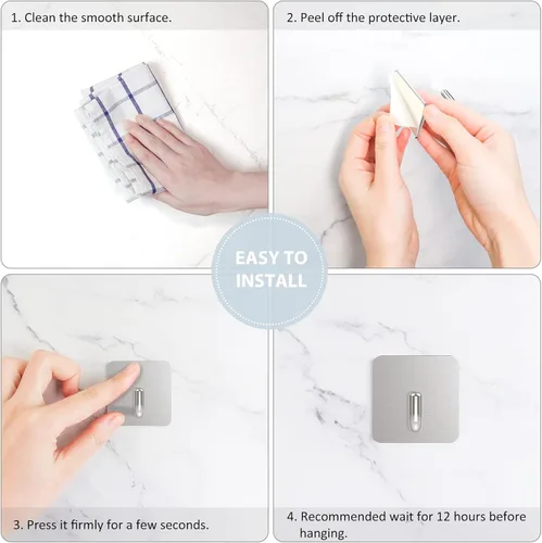 Miniatura 6 de VIS'V Ganchos adhesivos, ganchos de pared de ducha de metal, impermeables, 2 tiras adhesivas adicionales, plateado, 4