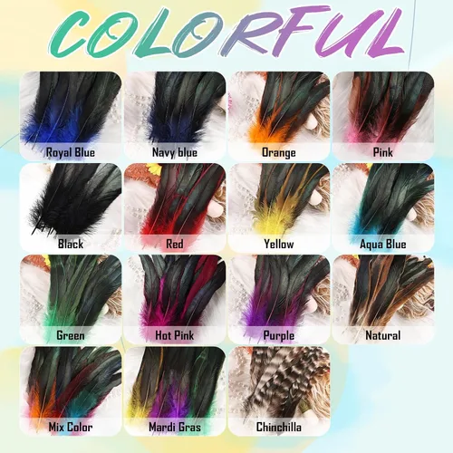 Miniatura 6 de Plumas de cola de gallo azul aguamarina, 100 plumas de cola de gallo de 8 a 10 pulgadas de largo, a granel para capa de chal de plumas, costura