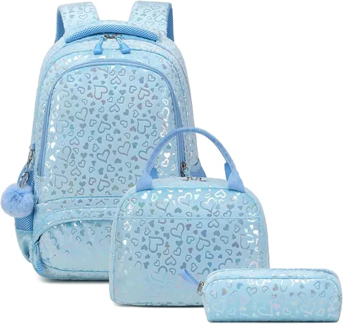 Bolsas escolares para niñas, 3 unidades, mochila con bolsa de almuerzo, estuche para lápices con correa para el pecho, niños escolares, linda