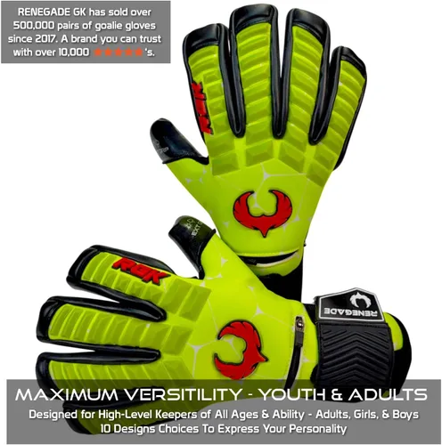 Miniatura 2 de Guantes profesionales de portero de fútbol Renegade GK Eclipse (tallas 6-12, nivel 5) Fingersaves y agarre EXT de 4 + 0.118 mm con sede en EE. UU
