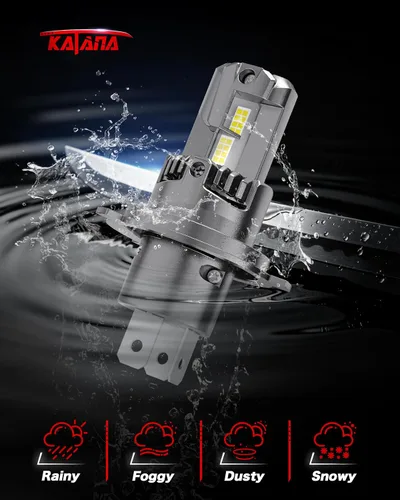 Miniatura 7 de KATANA Bombillas H4 mejoradas, 18000LM 6500K xenón blanco súper brillante tamaño mini con ventilador de refrigeración, luz antiniebla lista