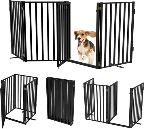 Puertas independientes de metal con puerta, vallas para perros de 32 pulgadas de altura para interiores y exteriores, puertas plegables extra anchas