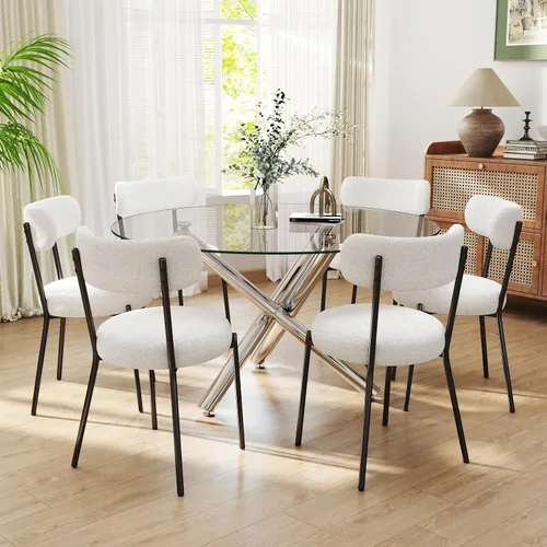 Miniatura 40 de Juego de mesa de comedor redonda de cristal negro para 2, juego de mesa de cocina pequeña y moderna de 36 pulgadas con 2 sillas de comedor tapizadas