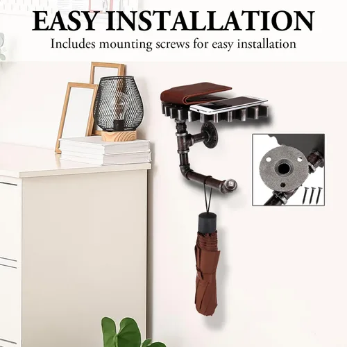Miniatura 4 de MyGift Estante de tubo industrial, estante flotante de metal, soporte de papel higiénico montado en la pared, estante colgante con diseño
