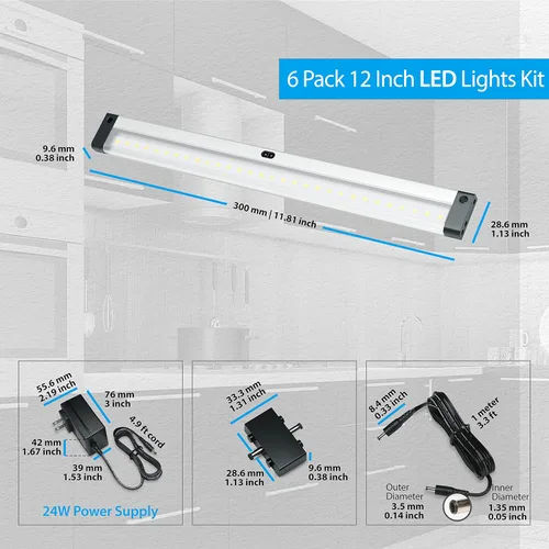 Miniatura 8 de 6 paneles de iluminación LED para debajo del gabinete EShine con sensor infrarrojo. Activación con movimiento de mano; brillante, fuerte y estable