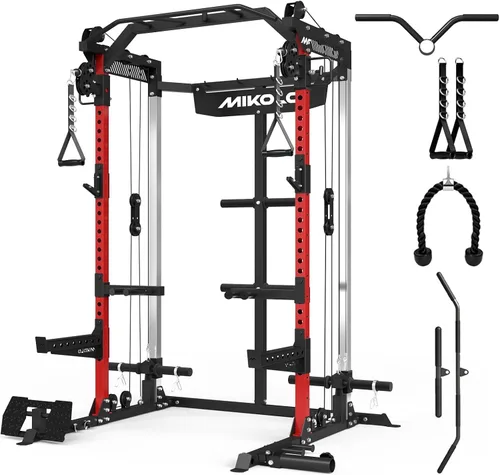 Miniatura 16 de Mikolo - Jaula de fuerza, estante de potencia de 2000LB con sistema de polea doble independiente, máquina de entrenamiento multifunción