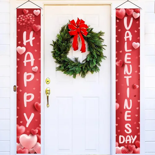 KatchOn, Cartel de feliz día de San Valentín – XL, 72 x 12 pulgadas | Cartel de puerta de San Valentín para decoraciones de feliz día de San