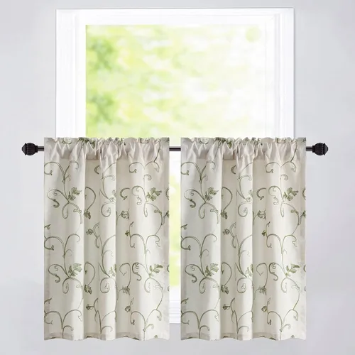 Miniatura 37 de VOGOL - Cenefa de cortinas bordadas con vides, cenefa con bolsillo para ventanas, 52 x 18 pulgadas, verde pasto