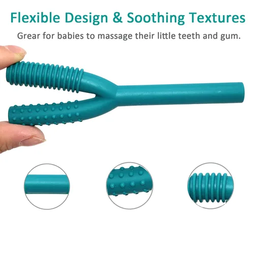 Miniatura 4 de Tubos mordedores para bebés de 3 a 6 meses, paquete de 3 tubos de silicona huecos para masticar para niños autistas, paja masticable en forma de Y