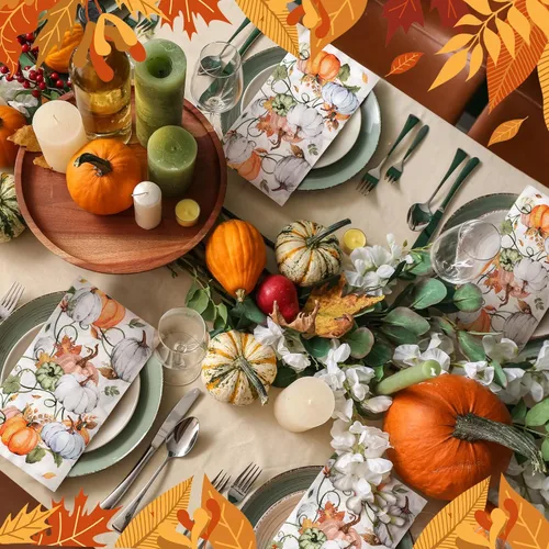 Miniatura 5 de Sinmoe 200 servilletas de papel de calabaza de Acción de Gracias, toallas de mano desechables para baño, toalla de papel decorativo para invitados