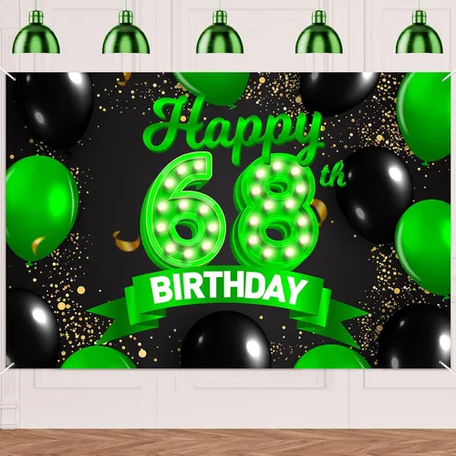 Miniatura 58 de Cartel de feliz cumpleaños 26 verde y negro, telón de fondo con texto en inglés "Cheers to 26 years old confeti", globos de confeti, decoración